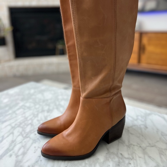 Tan Leather Knee-High Cowgirl Boots - Picture 2 of 15